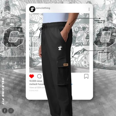 BLACK SOLID COLOR CARGO JOGGERS