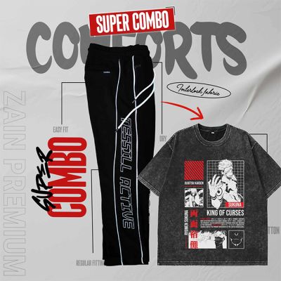 COMBO SUKUNA ACID WASH DROP T-SHIRT + INTERLOCK REGULAR FIT TROUSER